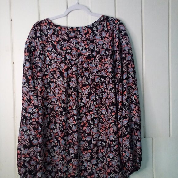 Terra & Sky Blouse Women 3X Button Up 3/4 Sleeve Floral Black Blue Red - Picture 11 of 15